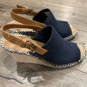 TOMS Women's Monica Slingback Wedge Sandal Suede/Leather Blue Size 9